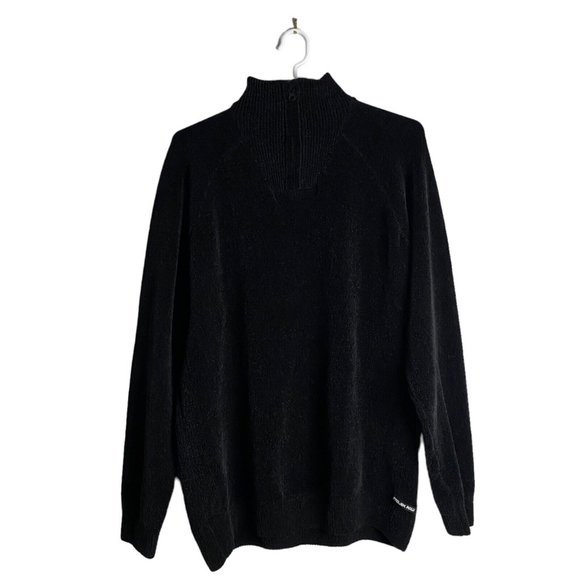 Projek Raw Men's Black Velour 1/4 Zip Pullover Knit Sweater - Picture 1 of 8